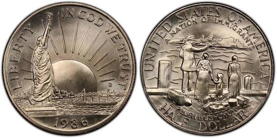1986年 自由の女神 100周年記念 ハーフダラー 銀貨 1986-S 自由の女神像100周年記念ハーフドル - プルーフ、クラッド