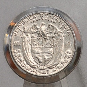 1947 Panama 1/10 Balboa - Choice AU - Silver Tenth Balboa Coin 1947 Panama