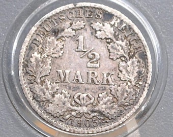 1908年ドイツ半マルク ヴィルヘルム2世 銀貨（タイプ2 - 小型盾