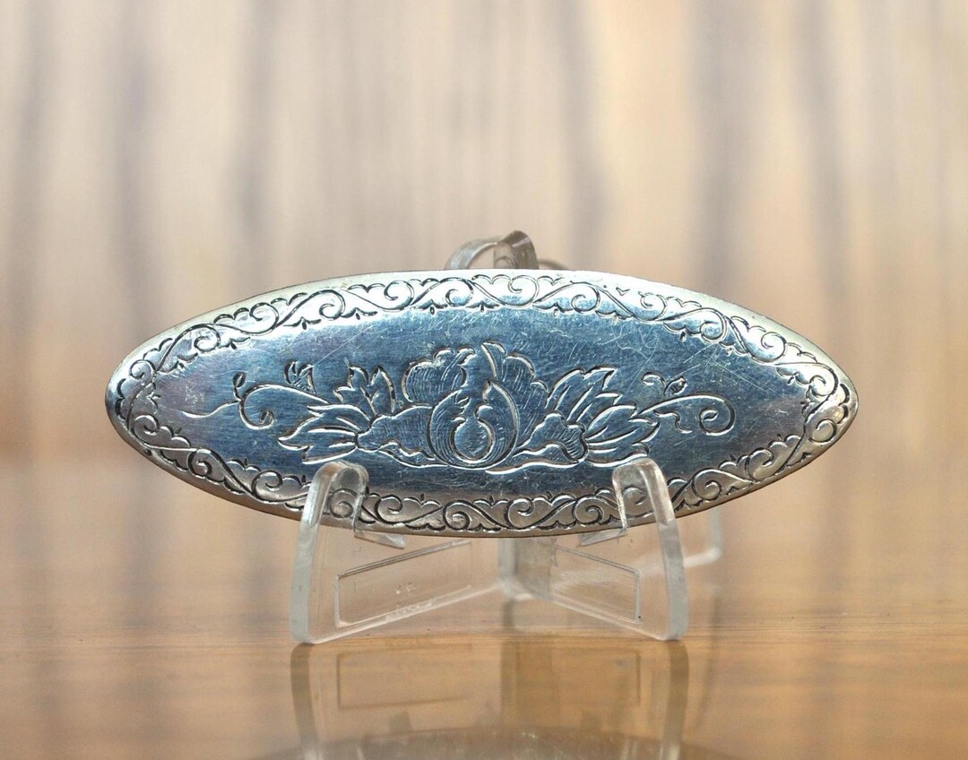 Amazing Signed Kirk-stieff Pewter Oval Floral Engraved Pin Brooch