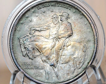 Authentic 1925 Stone Mountain Silver Commemorative Half Dollar - Toned - Robert E Lee and Stonewall Jackson 1925 Half Dollar