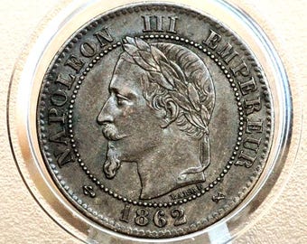 1862 K 2 Centimes Coin France - Choice AU (About Uncirculated) - Deux Centimes 1862 K France - Napoleon Iii - High Grade, Great Coin