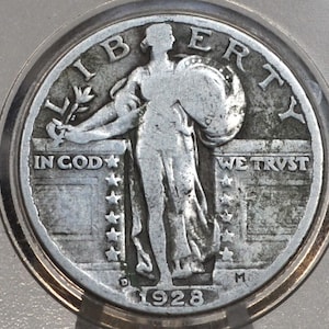 1928 D Standing Liberty Silver Quarter - Very Good Grade / Condition - Quarter Collection - Liberty Standing 1928D