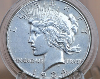 1934 Peace Dollar - Uncirculated Details, Cleaned - 1934 P Peace Silver Dollar - Philadelphia Mint - Better Date & Mint Silver Dollar 1934 P