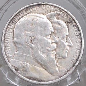 1906 Silver German Golden Wedding 2 Mark - XF Condition - 50th Anniversary of the Wedding of Duke Friedrich I and Louise - Silver 2 Mark