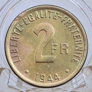 1944 French 2 Franc Coin - Great Condition - WWII Emergency Coinage - Allied French Occupation 2 Francs -