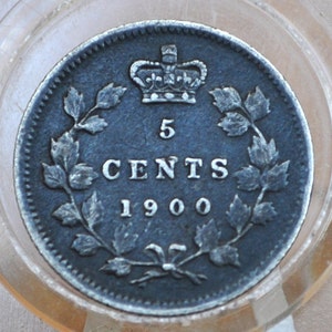 1900 Canadian Silver 5 Cent Coin - XF (Extremely Fine) - Queen Victoria - Canada 5 Cent Sterling Silver 1900 Canada - Lower Mintage