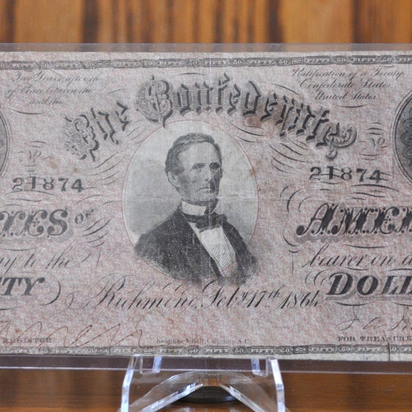 1864 Confederate States of America 50 Dollar Bill CS66 / T66- Civil War Issue Banknote - Confederate Fifty Dollar Bill - Jefferson Davis CS-