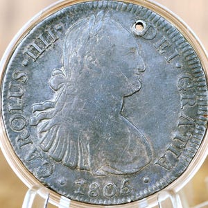 1805 Th Spanish 8 Reales, Mexico - Xf+ Detail, Holed - Spanish Silver Colonial Era Coin - 1796 Fm - Carolus Iiii - 1805 Eight Reales Mexico