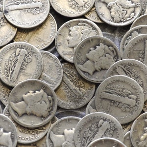 Lot of 10 Mercury Dimes - 1916 - 1945 - Silver Dime - 1910's, 1920's, 1930's or 1940's - PDS - Mercury Silver Dimes
