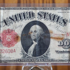 1917 1 Dollar Bill Legal Tender Fr#39 - F (Fine) Grade, with stains - 1917 Horse Blanket Note 1 Dollar Bill Large 1917 One Dollar Fr.39