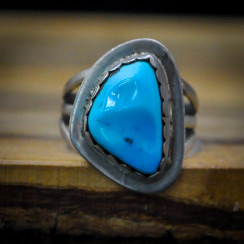 Vintage Triangular Kingman Turquoise Sterling Silver Ring Size 8.5 ...
