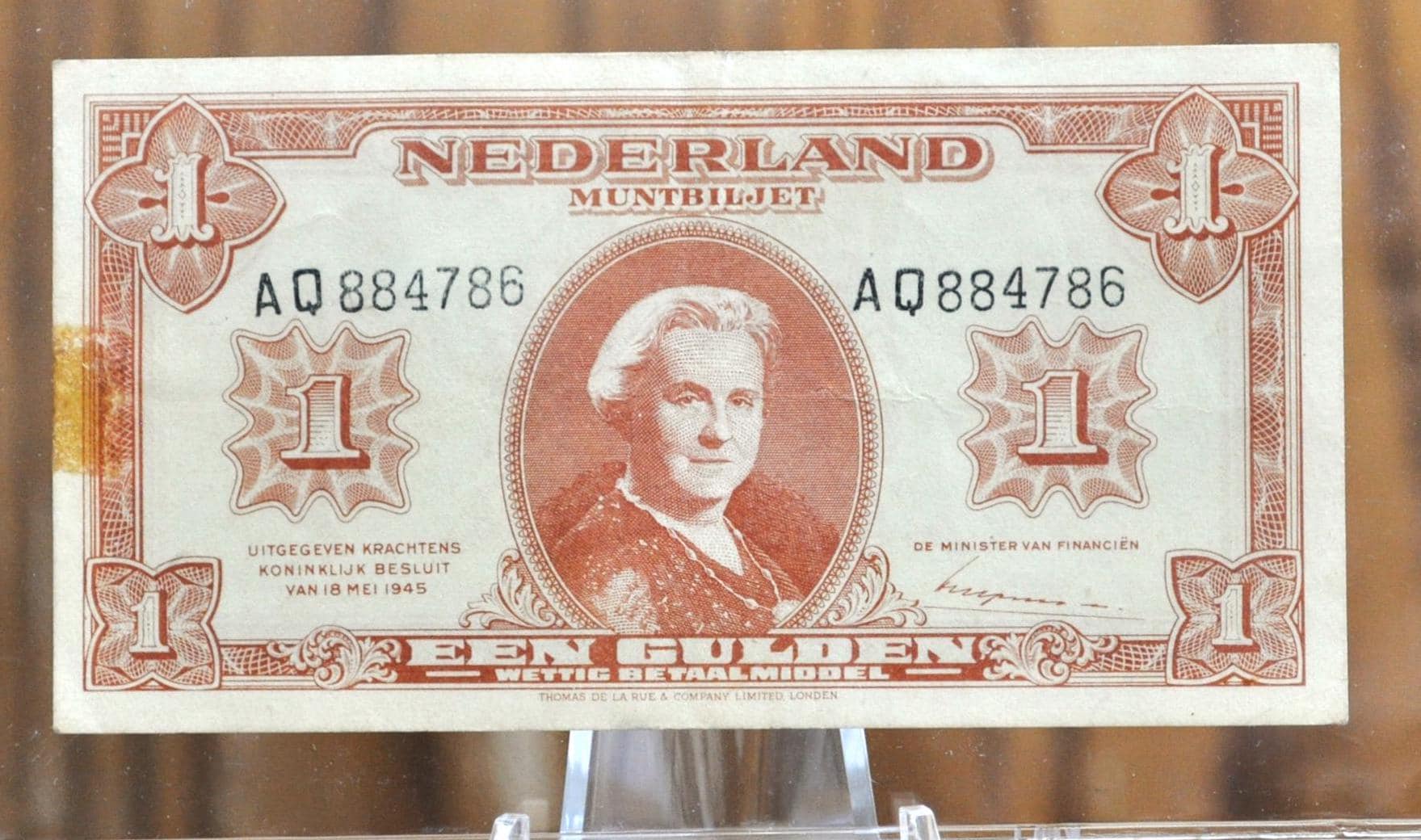 1945 年オランダ 1 グルデン紙幣 - 1945 年 Muntbiljet 発行、2 文字