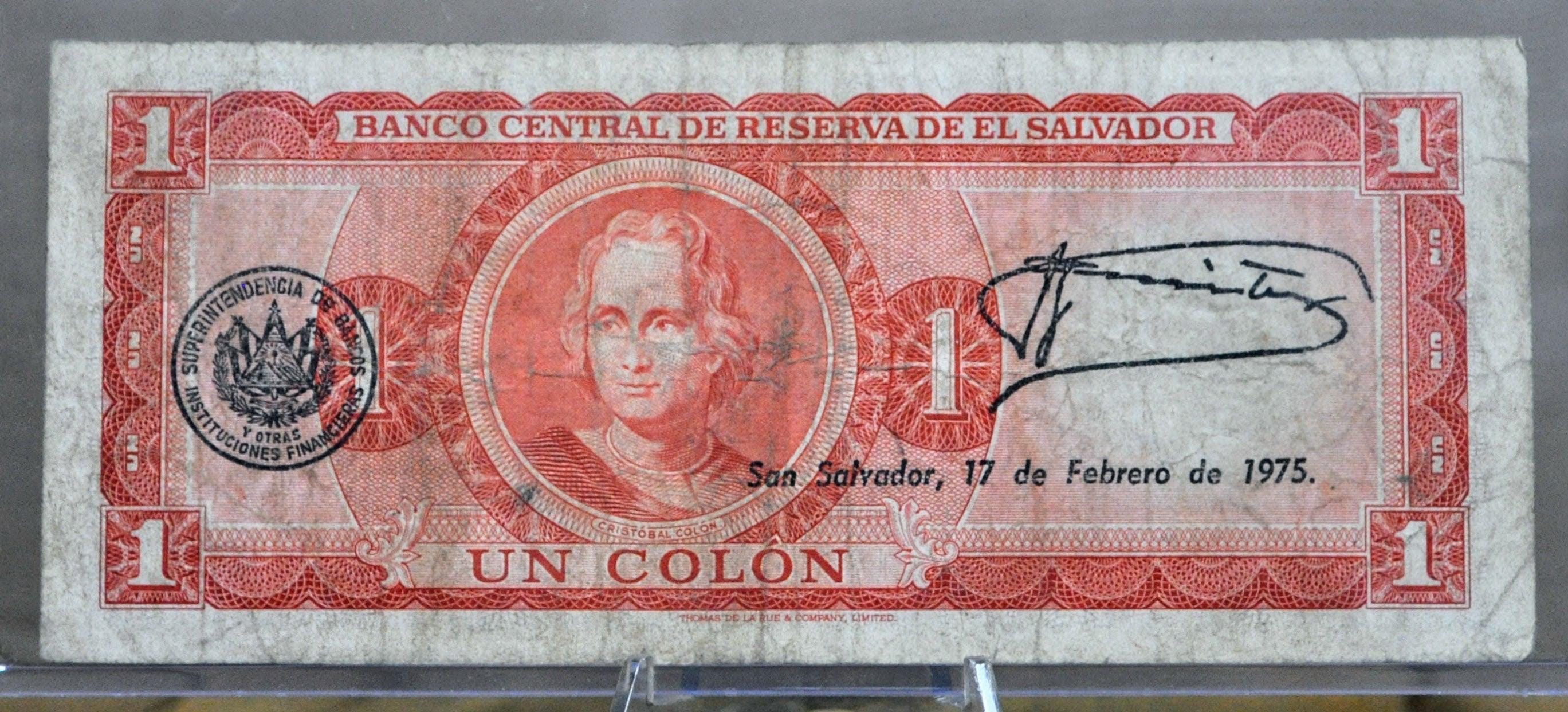 Colon Musical Note 1972 El Salvador 1 Colon Note - Series IC, Reverse Dated Feb 17th 1975 ...