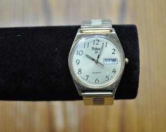 Orologio da uomo vintage Pulsar by Seiko al quarzo placcato oro - Orologio Pulsar by Seiko placcato oro antico - Non funzionante!