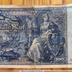 1908 100 Mark German Imperial Note - Reichsbanknote - First Issue, Red Seal - Rarer Date - 1908 Germany One Hundred Mark Note - P#35