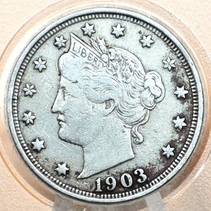 1903 V Nickel - Wählen Sie nach Grade - 1903 Liberty Head Nickel - Barber Design - Vintage US Münze, Sammlerstück - Auch ideal für Schmuck