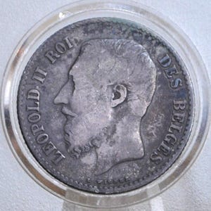 1866 Silver Belgian 1 Franc - Leopold II - Great Condition - 80% Silver Belgian 1 Franc Coin 1866 - Belgium Coins -