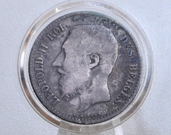 希少な 1887 年ベルギー 1 フラン銀貨 - レオポルド 2 世 - XF+ 状態