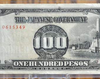 1943年 第二次世界大戦時代の日本政府発行 100ペソ紙幣 フィリピン占領