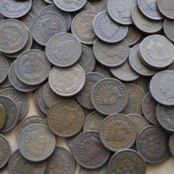 Indian Head Pennies Authentic - Lot of 10, Roll of 50, 1880s-1900s - Circulated Grades - Indian Head Penny Bulk Lot Indian Heads