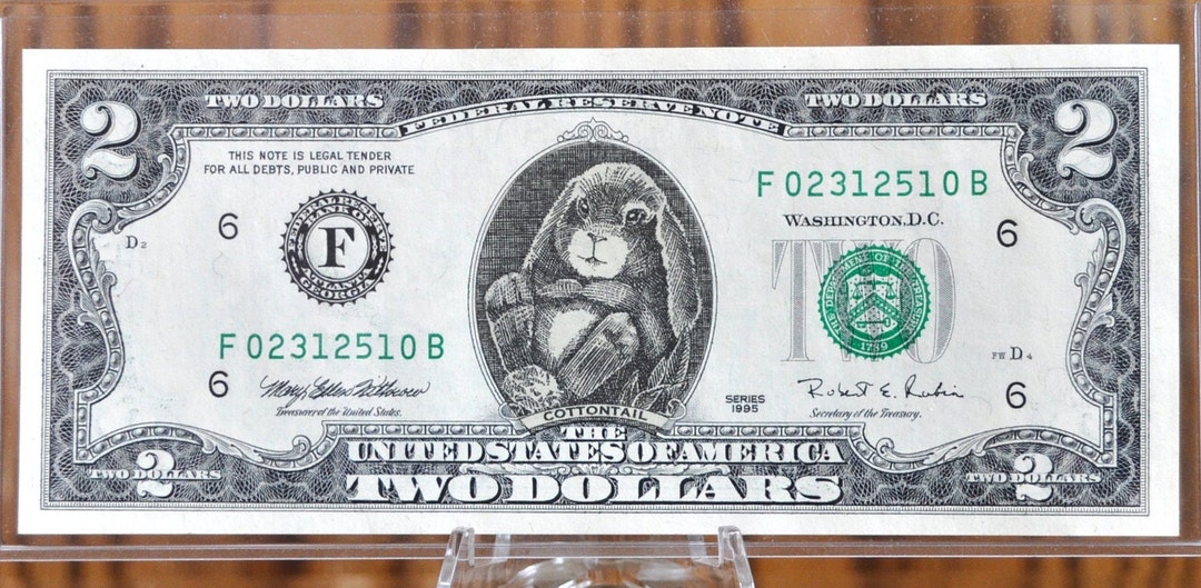 Adorable Cottontail 2 Dollar Bill Uncirculated, Rare 90's Collectible