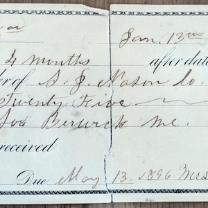 Bankcheque 1896 promesse - ontwerp scheepsvignet - S. J. Nason Co. Berwick Maine Cheque - 1896 Berwick Maine Company uitgegeven cheque