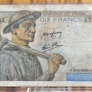 1943 Bank von Frankreich 10 Franc Note - Miner Typ, 25 = 3 = 1943 - Banque de France Dix Francs Note - 1943 Französische Zehn Francs WW2 Note - P # 99c