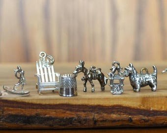 Noch mehr Vintage Sterling Silber Charms! Wähle nach Charm! Armbandanhänger, Arbeitsanhänger, Tieranhänger, Spirituelle Anhänger, + viele mehr!