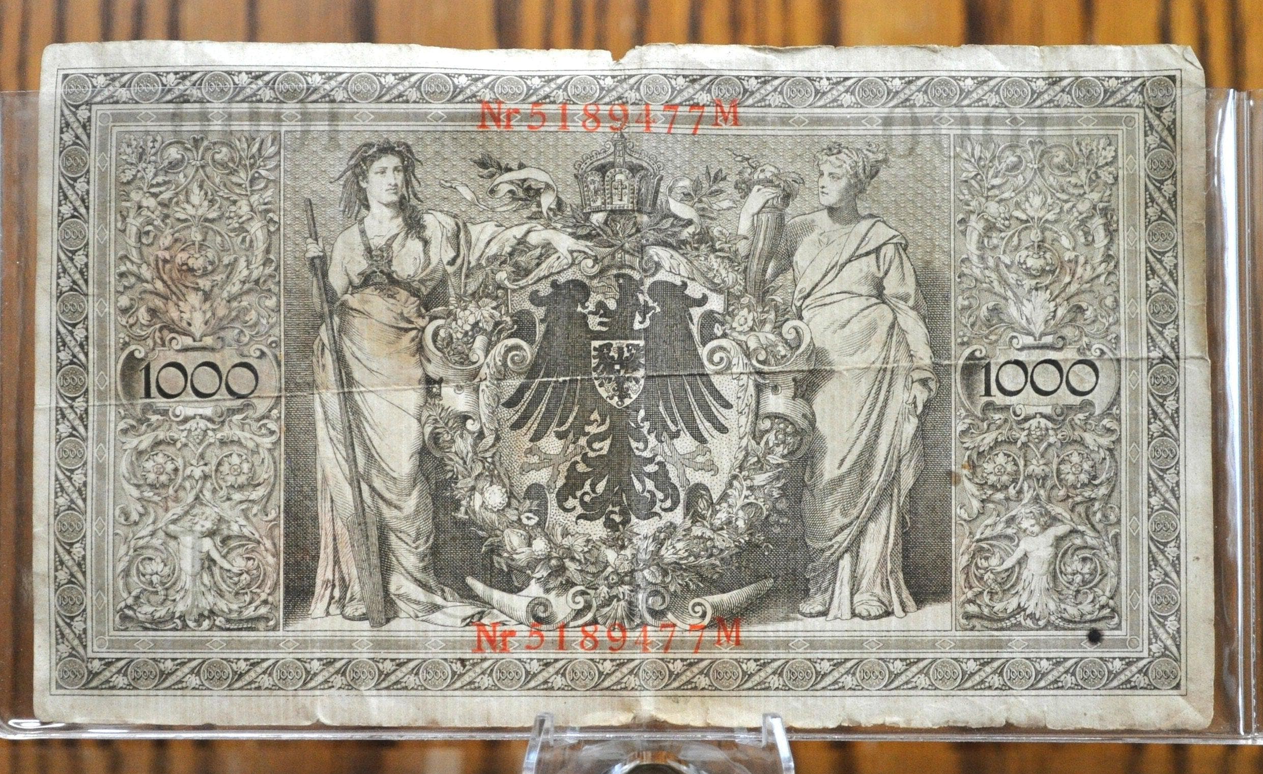1910年 1000マルク ドイツ紙幣 - ライヒスバンクノート - 初版、美しい