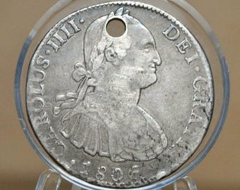 1806 スペイン 8 レアル、メキシコ - XF+、穴あき - スペイン植民地