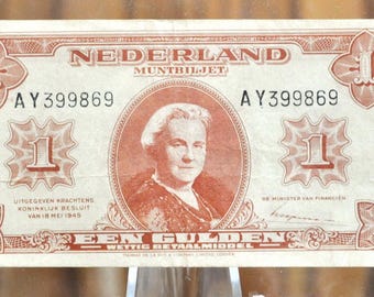 オランダ紙幣×3枚　管理1203 1945 年オランダ 1 グルデン紙幣 - 1945 年 Muntbiljet 発行、2 文字
