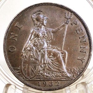 1932 Great Britain One Penny - Choice Uncirculated Grade / Condition - United Kingdom Large Penny 1932 - King George Penny, Bronze, UK penny