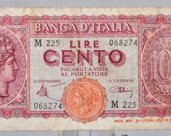 1943 年 100 リラ イタリア紙幣 - 状態良好 - イタリア 100 リラ紙幣