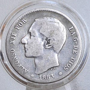 1883 Silver Spain 1 Peseta - F/VF Condition - Spanish Silver Una Peseta Coin 1883 - Alfonso XII -