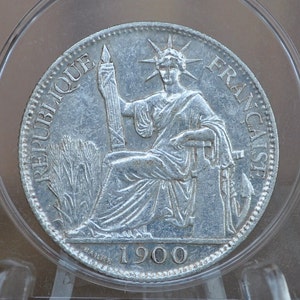 1900 French Indo-China 20 Cents - AU (About Uncirculated) Grade / Condition, Great Luster, Rare Coin - Indo-Chine Francaise 1900 Twenty Cent