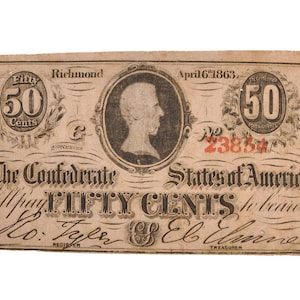 1863 Confederate States 50 Cent Fractional Currency - VF (Very Fine) - Red Serial Number - 1863 Confederacy Fifty Cents Note - T.63/CS.63
