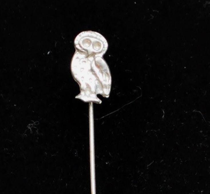 Beautiful Sterling Silver Perched Owl Hat Stick Pin - Flat Owl Design - Vintage 925 Sterling Silver 