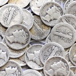 Lot of 10 Mercury Dimes - 1916 - 1945 - Silver Dime - 1910's, 1920's, 1930's or 1940's - PDS - Mercury Silver Dimes