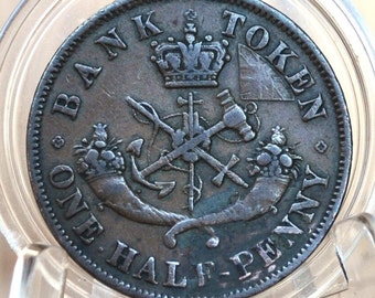 1852 Bank of Upper Canada One Half Penny - 1/2 Penny Bank Token