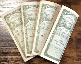 Lote de cuatro certificados de acciones de Lucky Boy Mining and Milling Company - Lote de cuatro certificados de acciones de Lucky Boy en Arizona