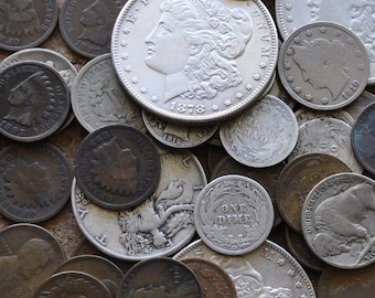 Ultimate Bag of US Coins - Morgan Silver Dollars - Silver Dimes, Half Dollars, Quarters - Buffalo / V Nickels, Indian Head & Wheat Cents