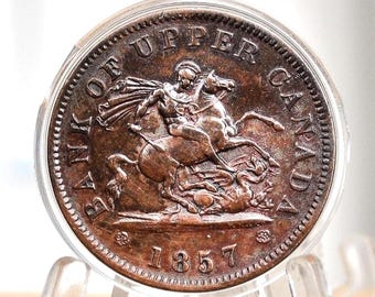 1857 Bank of Upper Canada One Penny - 1 Penny Bank Token - Great Detail - 1857 Bank Token One Penny - 1857 Canadian Large Cent