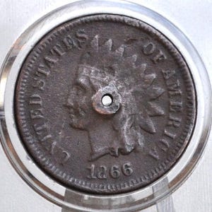 1866 Indian Head Penny - Key Date - Damaged - Indian Cent 1866 - Tougher Date to Find