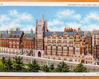 1937 Teachers College, New York City Linen Postcard - Colorful Lithograph Postcard - Antique New York City NYC Postcard