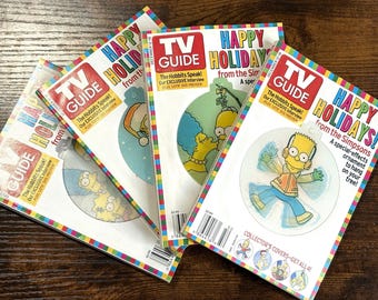 Buone feste, decorazioni per effetti speciali dei Simpson, set completo di quattro guide TV - Guide TV d'epoca I Simpson, decorazioni per effetti speciali Cov