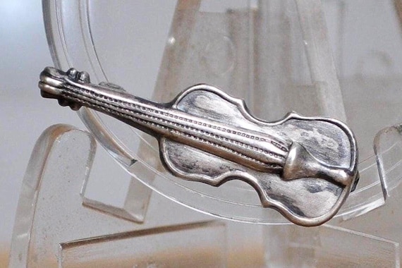 Miniature Violin 925 Sterling Silver Brooch - Sterling Silver Violin Brooch