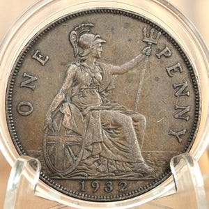 1932 Great Britain One Penny -  XF/AU Grade / Condition - United Kingdom Large Penny 1932 - King George Penny, Bronze, UK penny