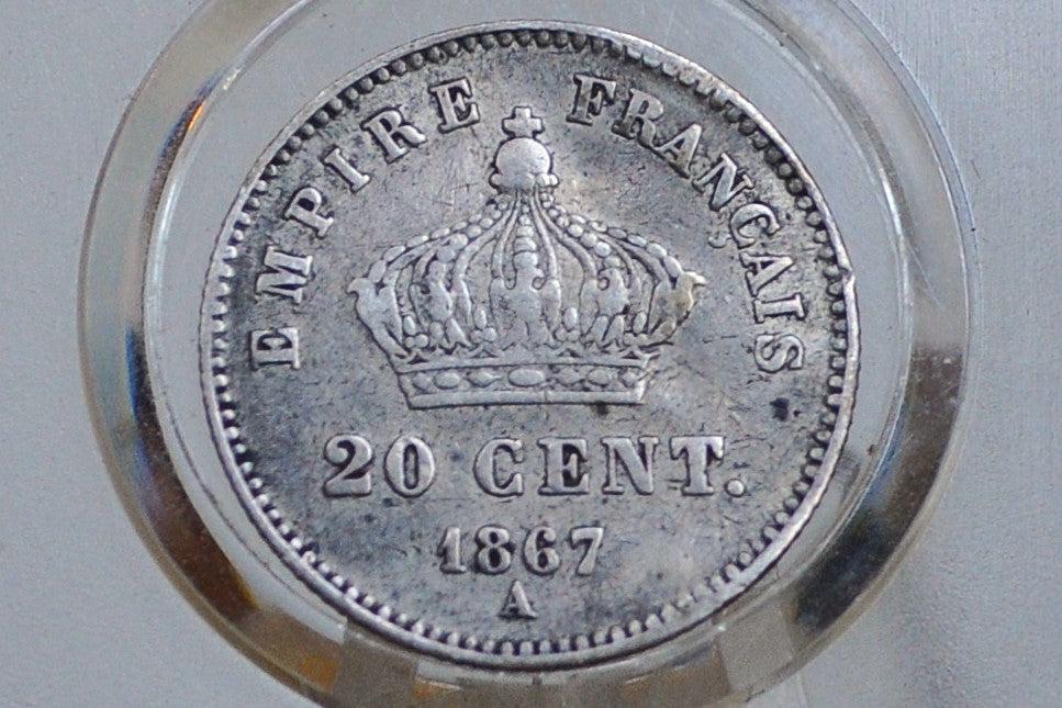 古代 (3世紀)　ローマ　銀貨　アクセサリー　18金　枠　&　チェーン 1867年 フランス 20 サンチーム - 銀貨 - ナポレオン3世 フランス 20