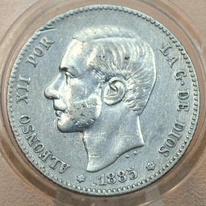 1885 Spanish Una Peseta - XF+ Details, Cleaned - Spain 1 Peseta 1885 One Peseta Spain - Rare Coin, Silver